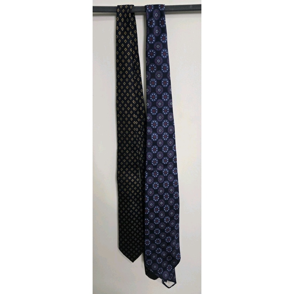 Vintage Christian Dior Silk Necktie Lot 2 Designer Ties Blue Geometric Medallion
